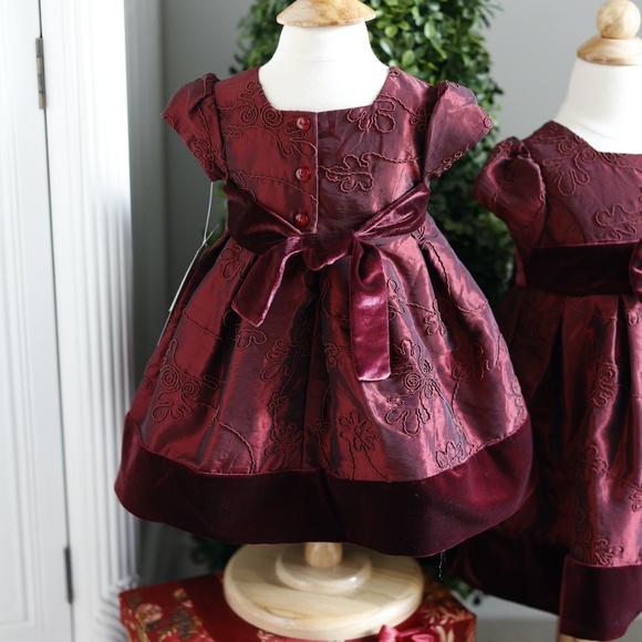 Burgundy Taffeta and Velvet Soutache Formal Dress Special Occasion Flower Girl - Picture 4 of 7
